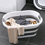 Laundry Baskets: 45L Collapsible Laundry Basket Washing Clothes w/Handles Bin Foldable - Grey/White