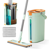 Cleaning & Care: Premium Microfiber Flat Mop Bucket Set w/ Clean & Dirty Water Separation 360 Degree - Light Green