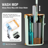 Cleaning & Care: Premium Microfiber Flat Mop Bucket Set w/ Clean & Dirty Water Separation 360 Degree - Light Green
