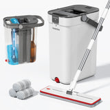 Cleaning & Care: Premium Microfiber Flat Mop Bucket Set w/ Clean & Dirty Water Separation 360 Degree - White