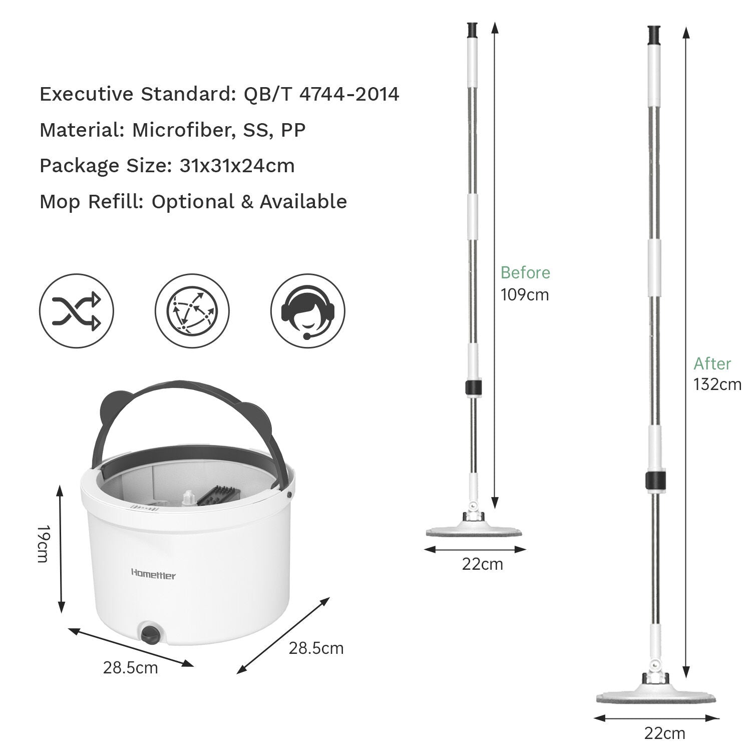 Cleaning & Care: Premium Microfiber Round Mop Bucket Set w/ Clean & Dirty Water Separation 360 Degree - White