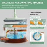 Cleaning & Care: Premium Microfiber Round Mop Bucket Set w/ Clean & Dirty Water Separation 360 Degree - Light Green