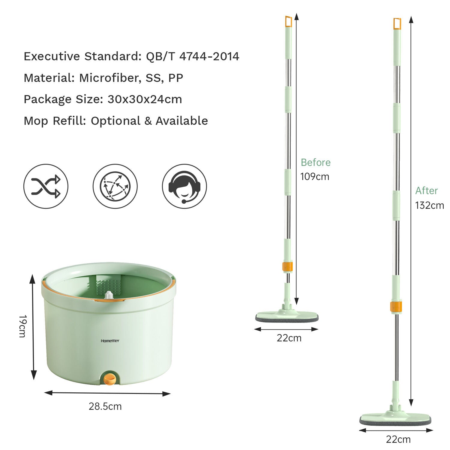 Cleaning & Care: Premium Microfiber Round Mop Bucket Set w/ Clean & Dirty Water Separation 360 Degree - Light Green