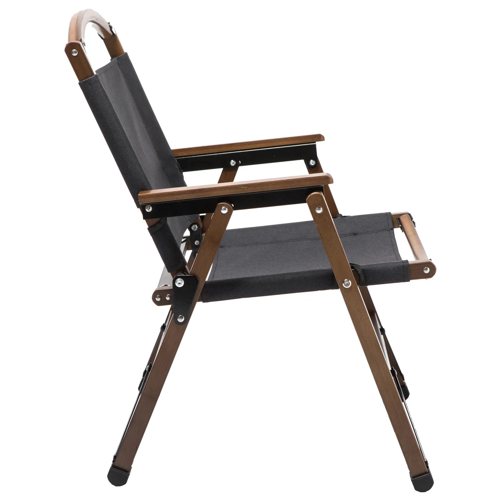 Bamboo Canvas Foldable Outdoor Camping Chair Wooden Travel Picnic Park - Black