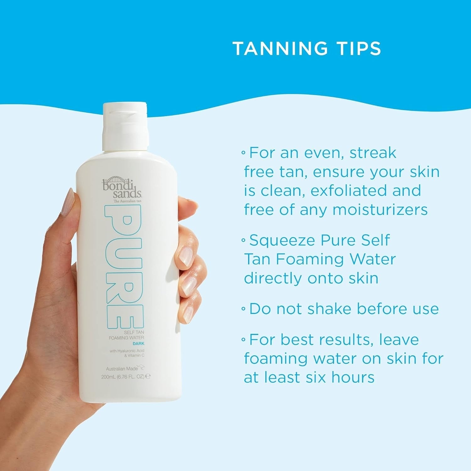 Bondi Sands 200ml Pure Self Tanning Foaming Water w/ Hyaluronic Acid Vegan