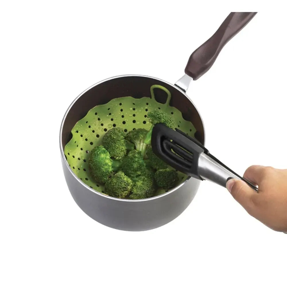 Chef'n Vibe Round 29.5cm Silicone Vegetable Steamer Kitchen Cooking Basket - Green