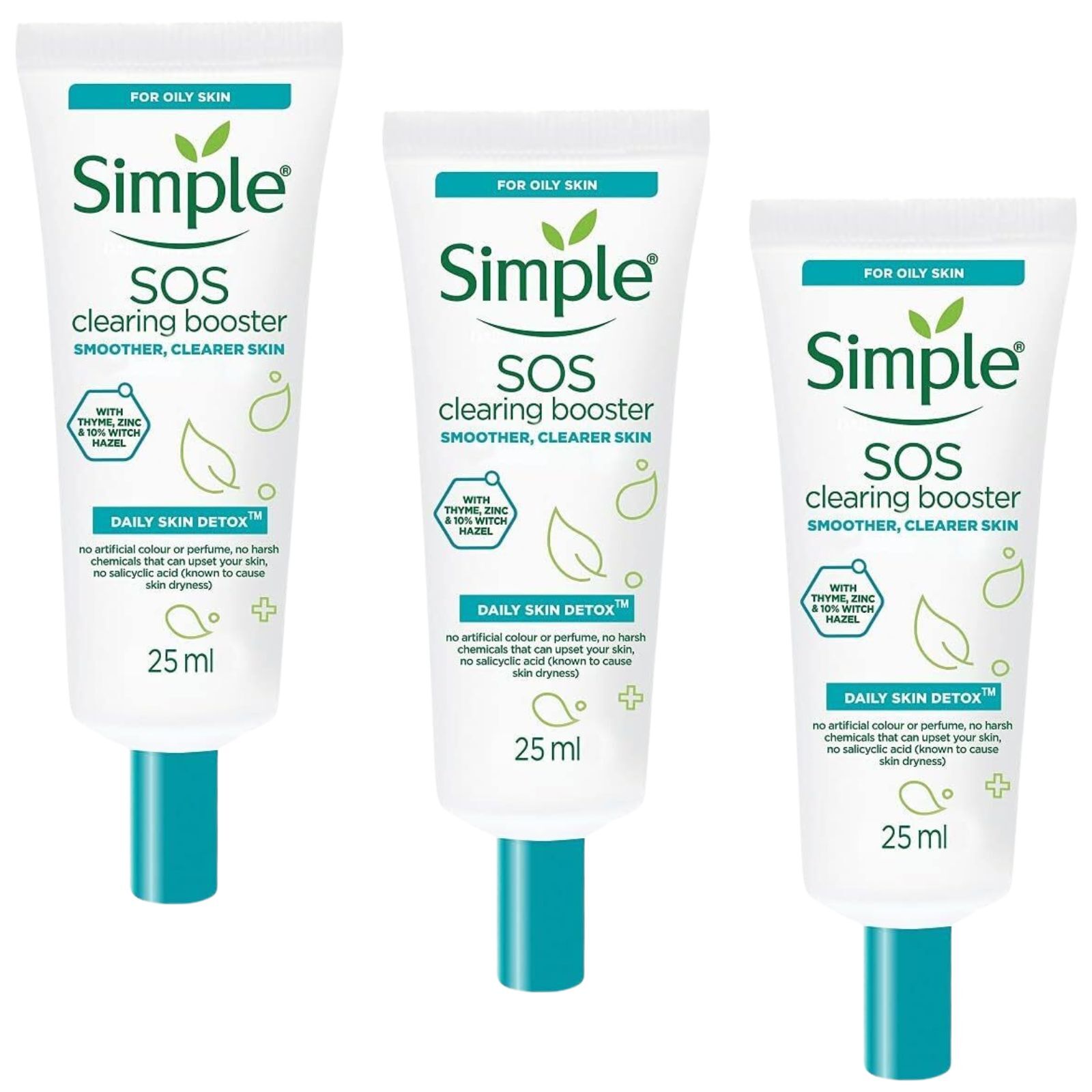 Facial Lotions & Moisturisers: 3x Simple 25ml SOS Clearing Booster Long Lasting Shine & Blemish Control