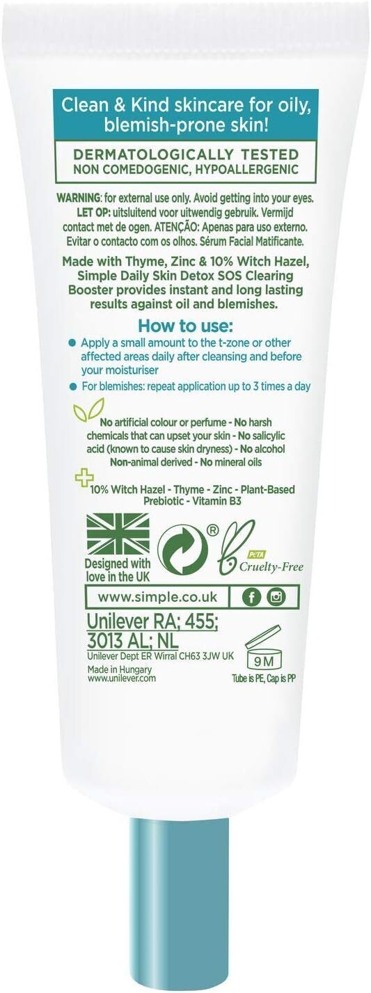 Facial Lotions & Moisturisers: 3x Simple 25ml SOS Clearing Booster Long Lasting Shine & Blemish Control