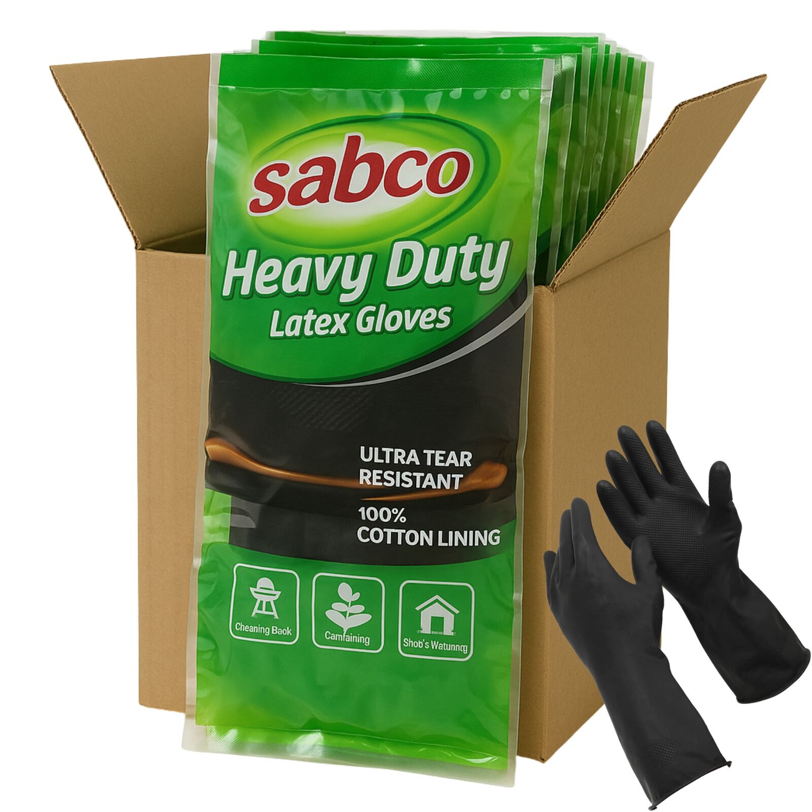 96 Pairs Sabco Heavy Duty Latex Gloves w/ Cotton Lining - Large Size Bulk (1 Carton)