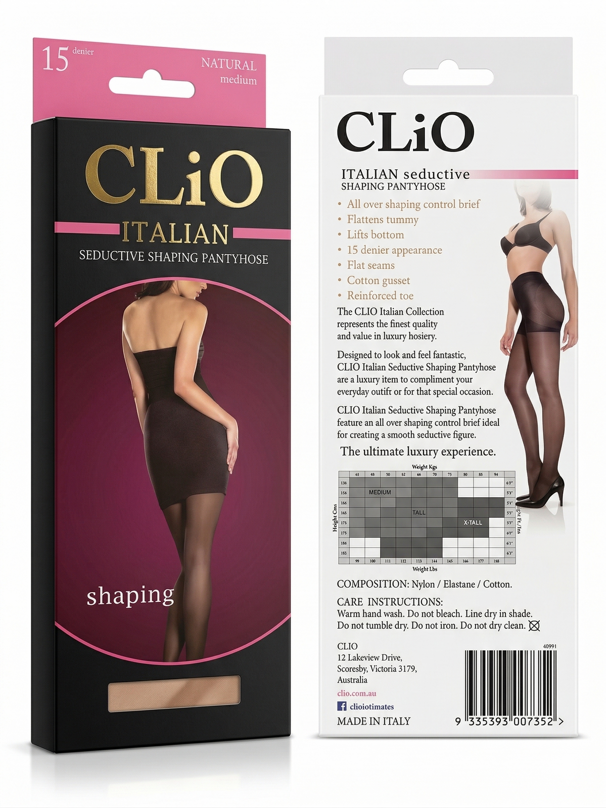 CliO Italian Seductive Shaping Pantyhose (15 Denier) in Natural Size Medium (Made in Italy)