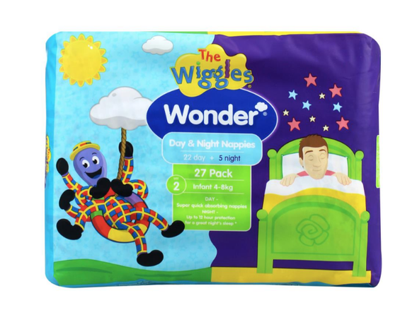 Baby Health & Grooming Kits: Wonder Pk27 the Wiggles Day & Night Nappies Diapers Infant 4 - 8 Kg Size 2