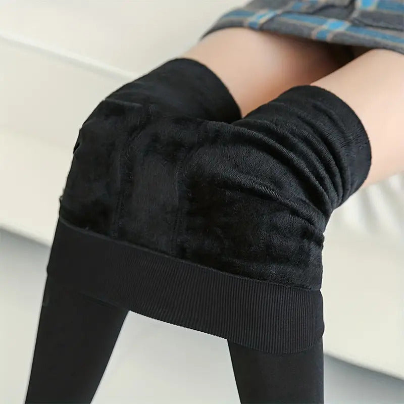 Women's Socks & Hosiery: Womens Fuzzy Thermal Fur Lined High Waist Leggings Pants Thermals Warm 320g