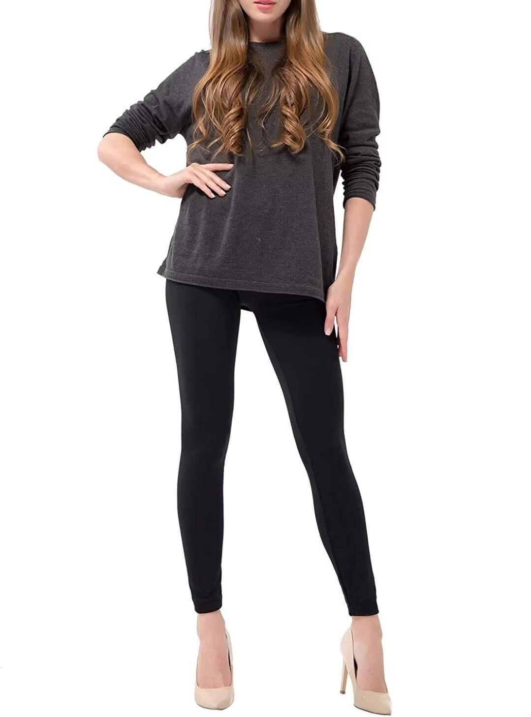 Women's Socks & Hosiery: Womens Fuzzy Thermal Fur Lined High Waist Leggings Pants Thermals Warm 320g