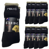 9 Pairs MERINO WOOL SOCKS Mens Heavy Duty Premium Thick Work Socks Cushion BULK - Black - 6-11
