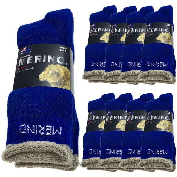 9 Pairs MERINO WOOL SOCKS Mens Heavy Duty Premium Thick Work Socks Cushion BULK - Blue - 6-11