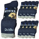 9 Pairs MERINO WOOL SOCKS Mens Heavy Duty Premium Thick Work Socks Cushion BULK - Navy Blue - 11-14