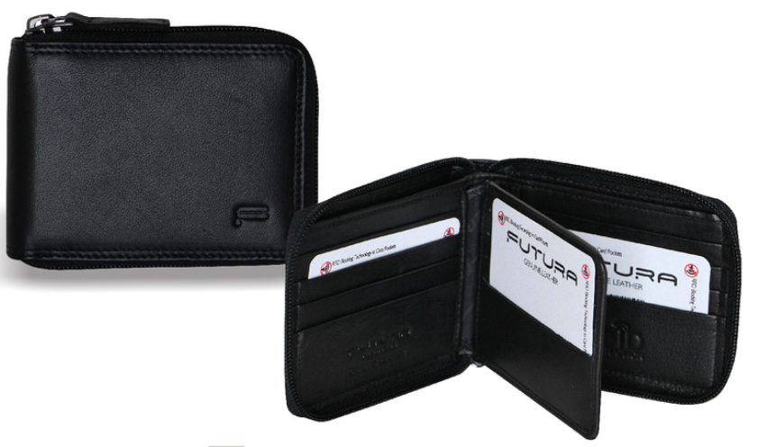 Men's Accessories: Futura Mens Zip Around Leather Wallet RFID Gift - Black