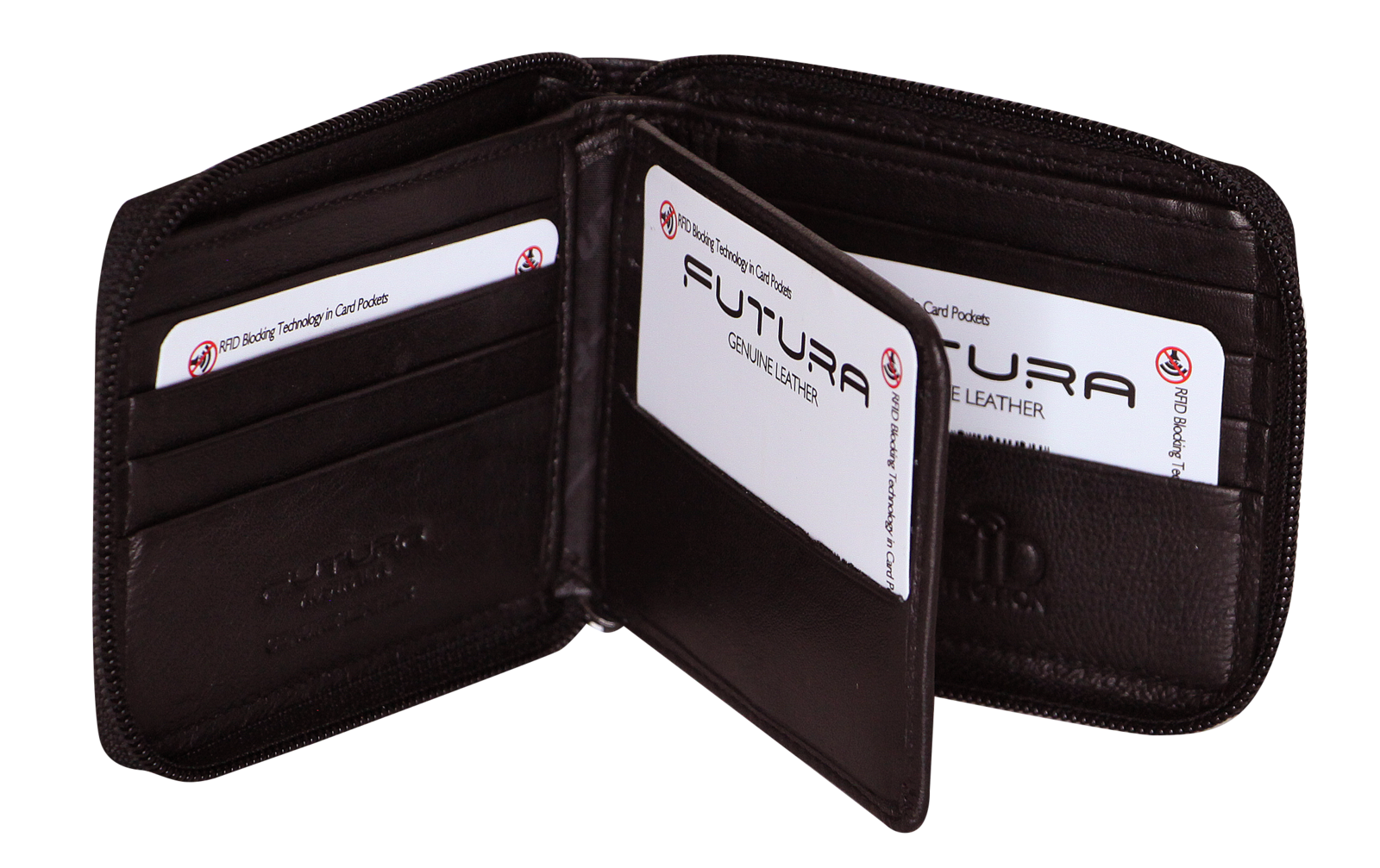 Men's Accessories: Futura Mens RFID Protected Genuine Leather Wallet Zip Around - Brown