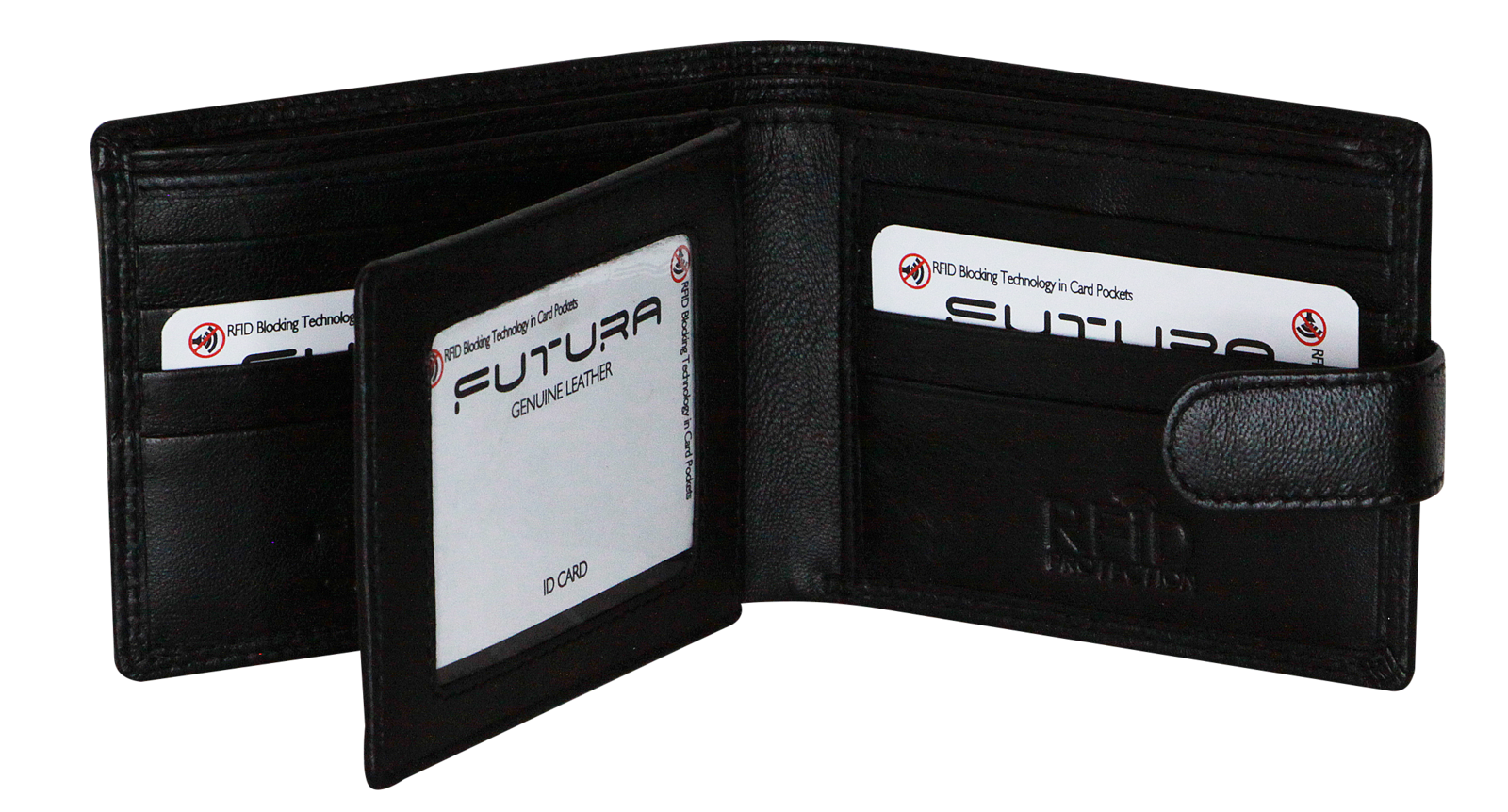 Men's Accessories: Futura Mens RFID Leather Fold Over Wallet - Black