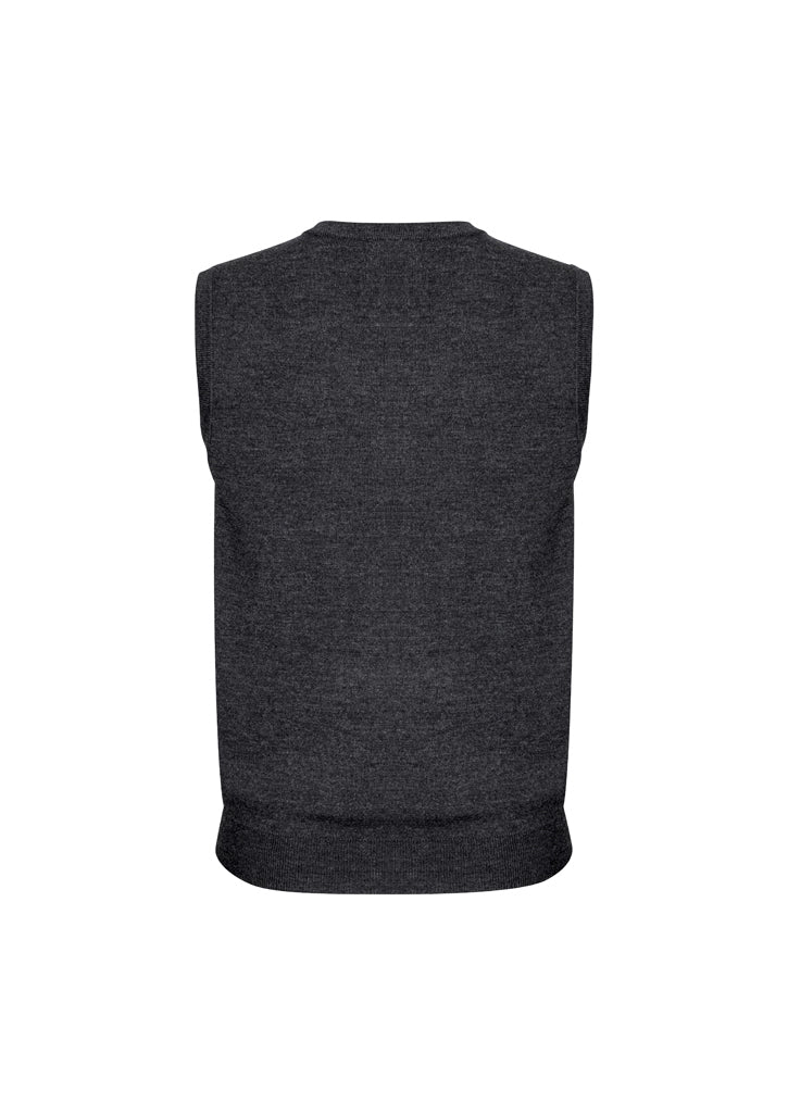 Mens Wool Blend V Neck Vest Sleeveless Double Knit  - Charcoal - Small