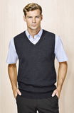 Mens Wool Blend V Neck Vest Sleeveless Double Knit  - Charcoal - X-Large