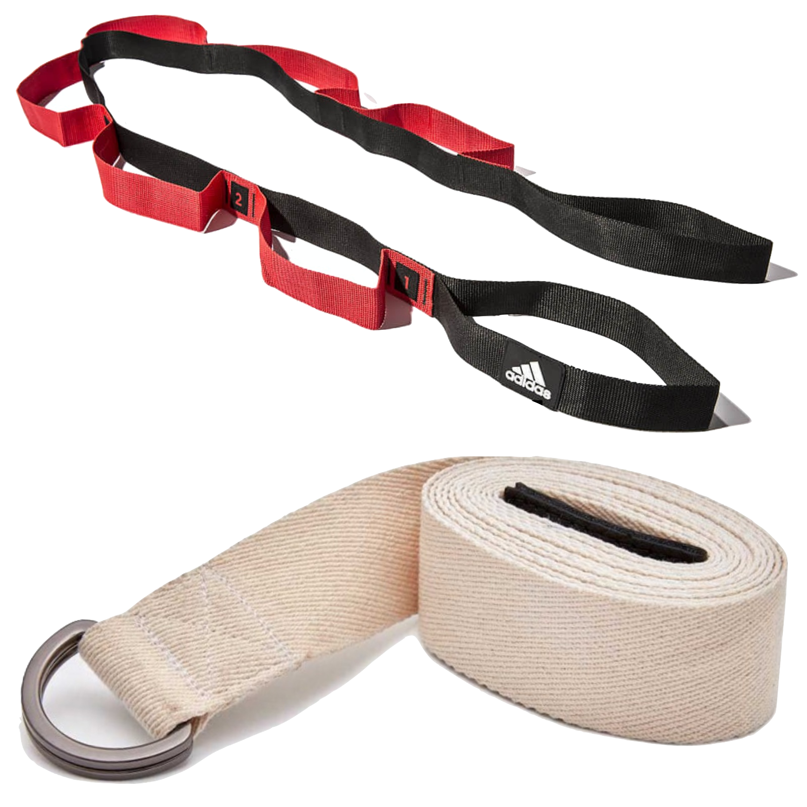 Gym Equipment & Accessories: 2pc Set Adidas Stretch Assist Band Looped + Yoga Strap 2.5m Long Adjustable Belt