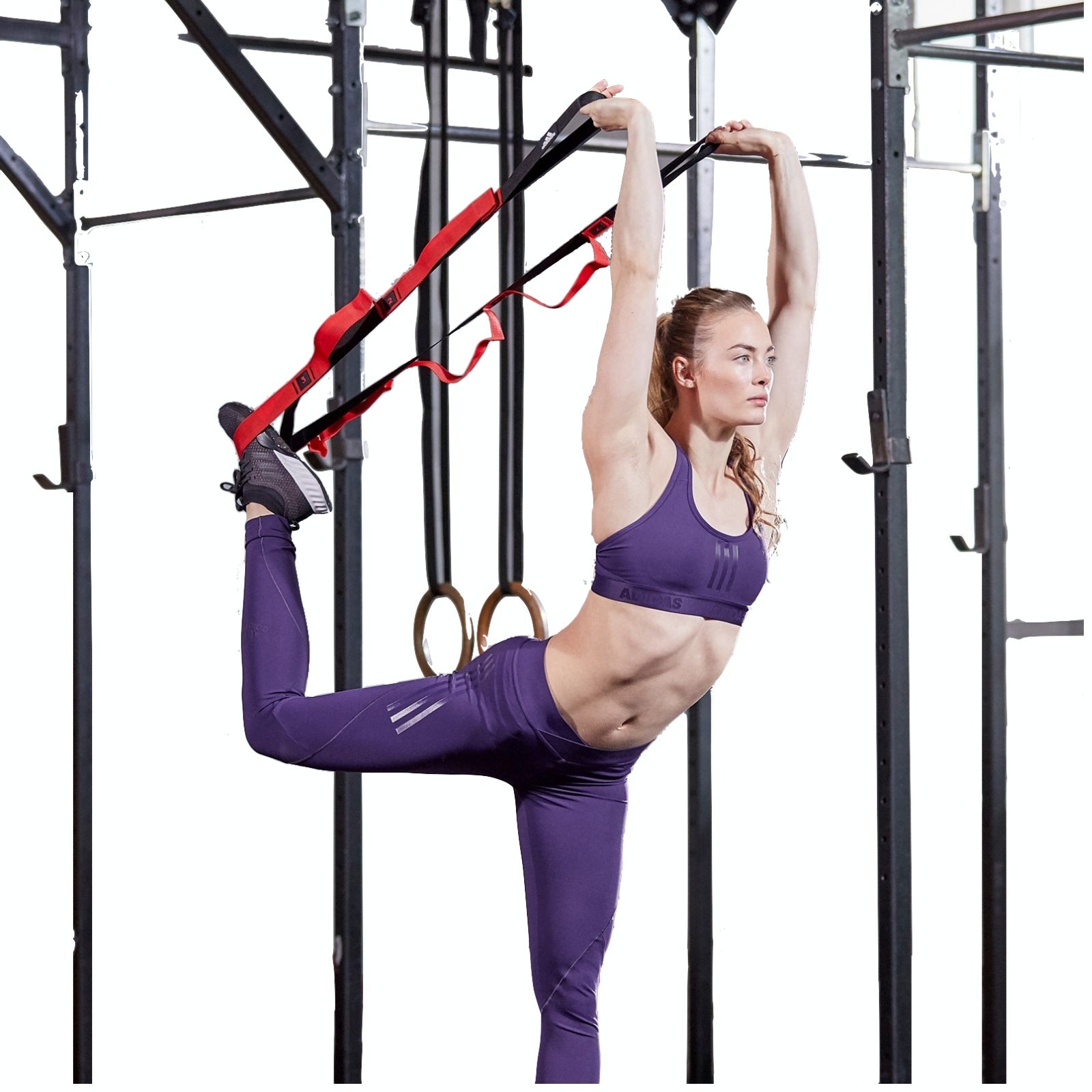 Gym Equipment & Accessories: 2pc Set Adidas Stretch Assist Band Looped + Yoga Strap 2.5m Long Adjustable Belt