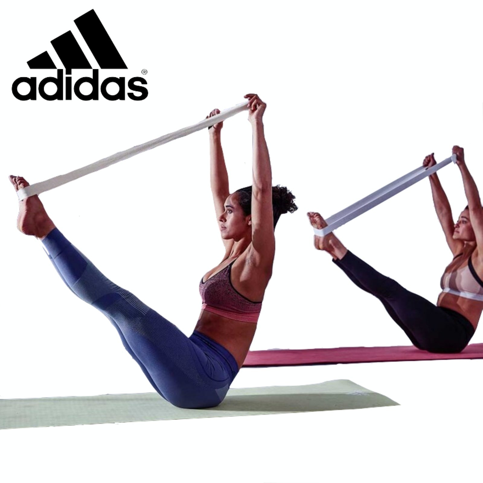 Gym Equipment & Accessories: 2pc Set Adidas Stretch Assist Band Looped + Yoga Strap 2.5m Long Adjustable Belt
