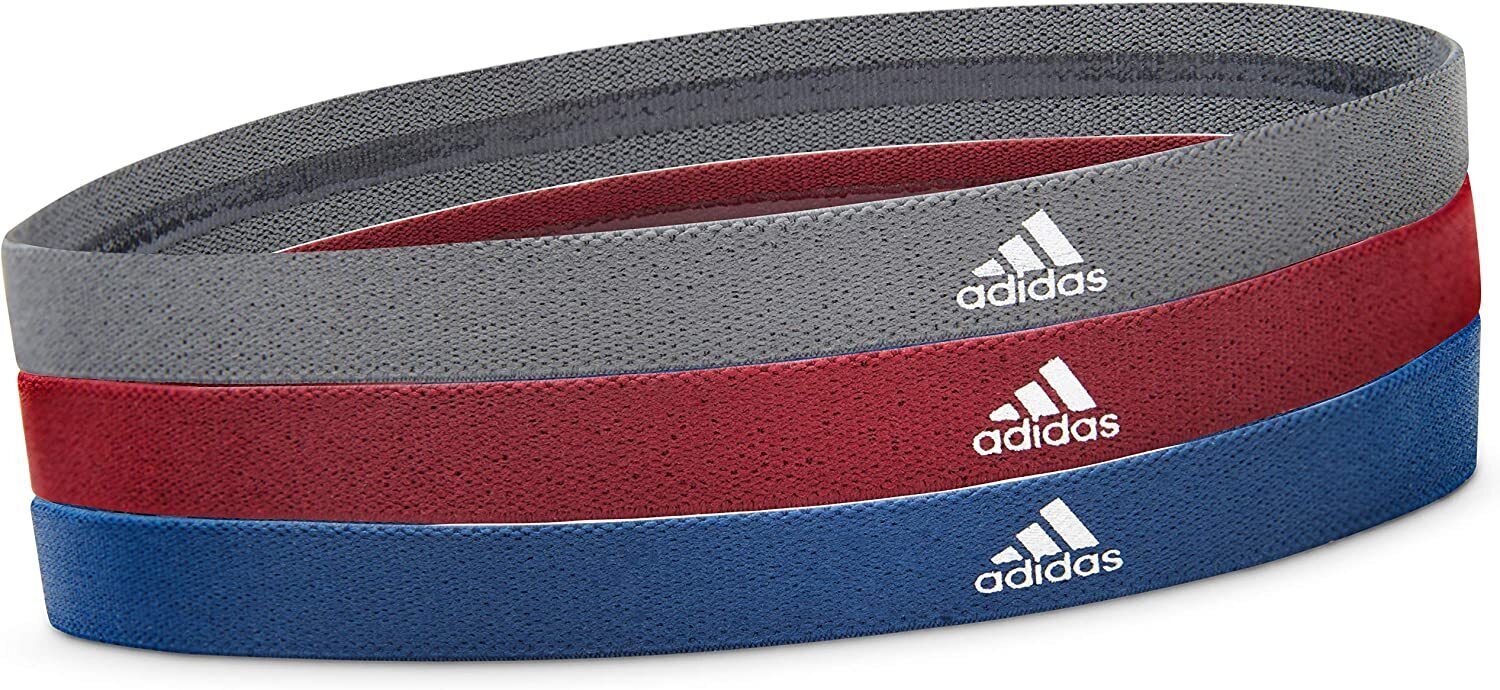 Men's Hats & Caps: 3pcs Adidas Sports Headband Hair Bands Gym Training Fitness Yoga - Grey/Blue/Burgundy