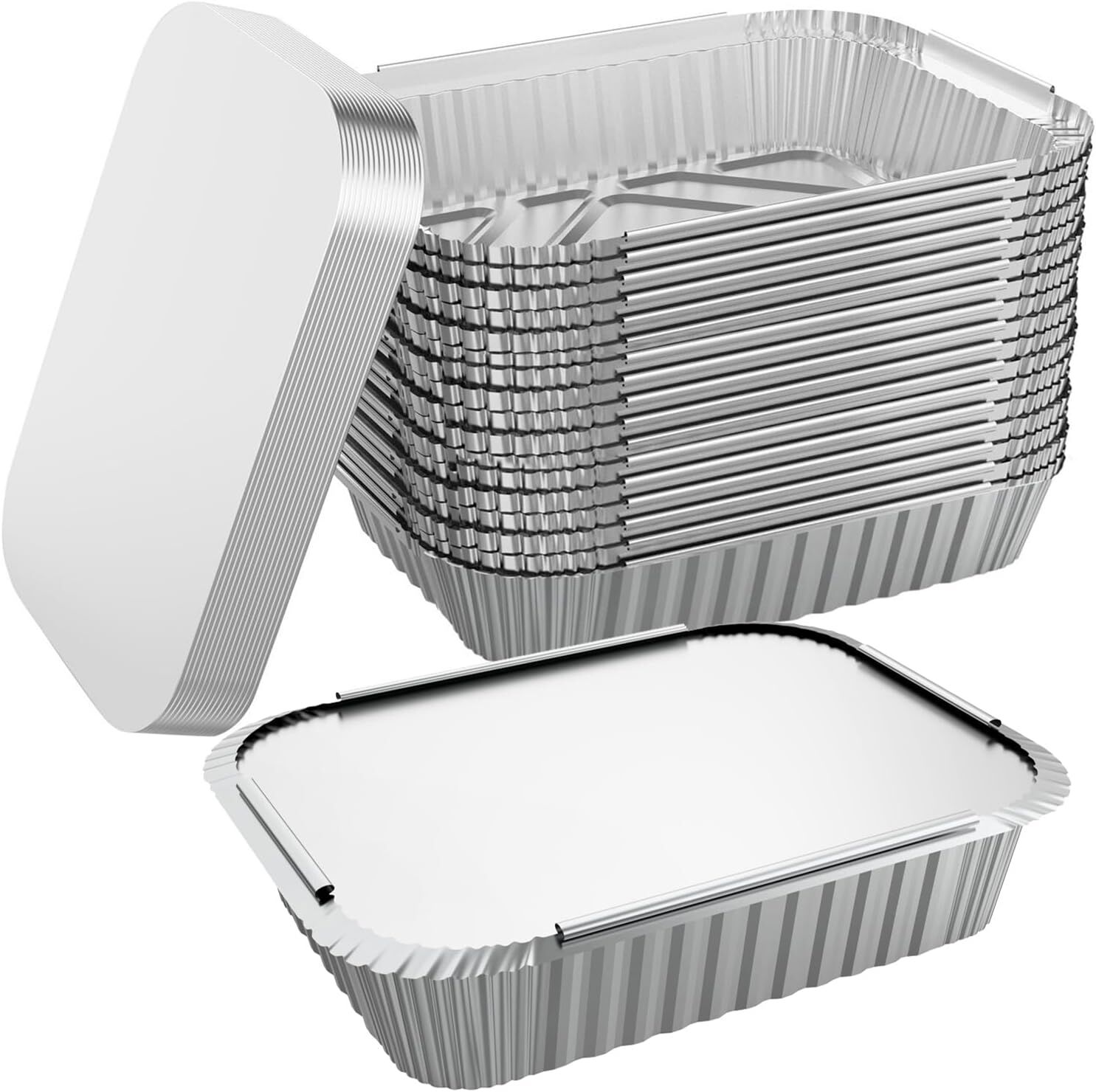 Storage Boxes: 20x Aluminium Disposable Foil Food Container Trays Pans w/ Lids Covers Bulk 22x15x4.5cm