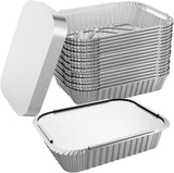 Storage Boxes: 96x Aluminium Disposable Foil Food Container Trays Pans w/ Lids Covers Bulk 24cm*18cm*6cm