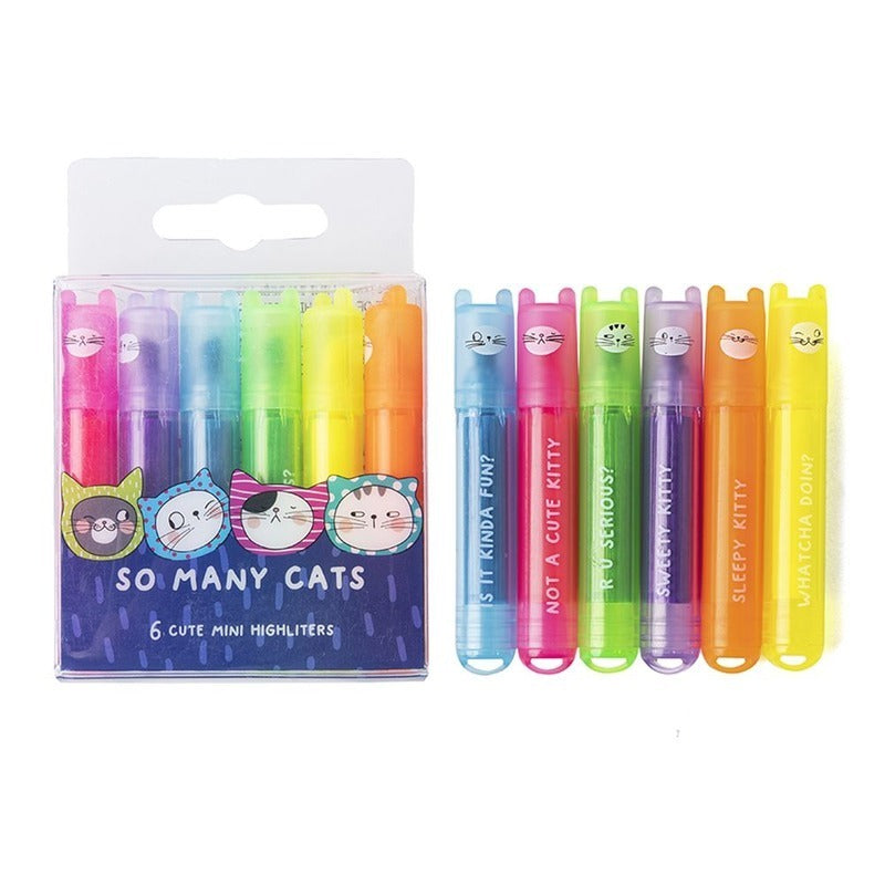 Pens & Pencils: 6pcs So Many Cats Cute Scented Mini Highlighter Pens