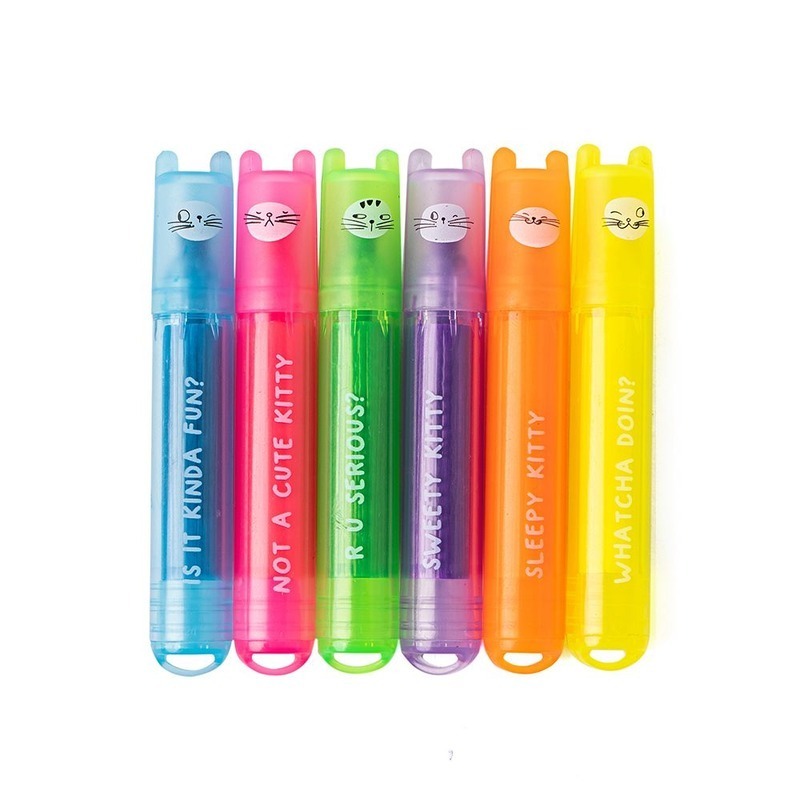 Pens & Pencils: 6pcs So Many Cats Cute Scented Mini Highlighter Pens