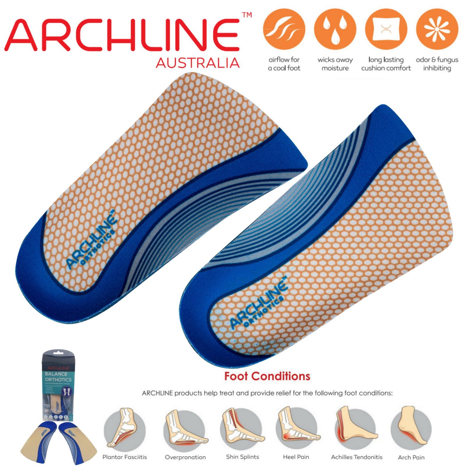 Supports & Braces: ARCHLINE 3/4 Slim Orthotics Plantar Fasciitis Insoles Balance Support Relief - EUR 43