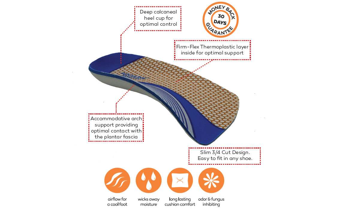 Supports & Braces: ARCHLINE 3/4 Slim Orthotics Plantar Fasciitis Insoles Balance Support Relief - EUR 43