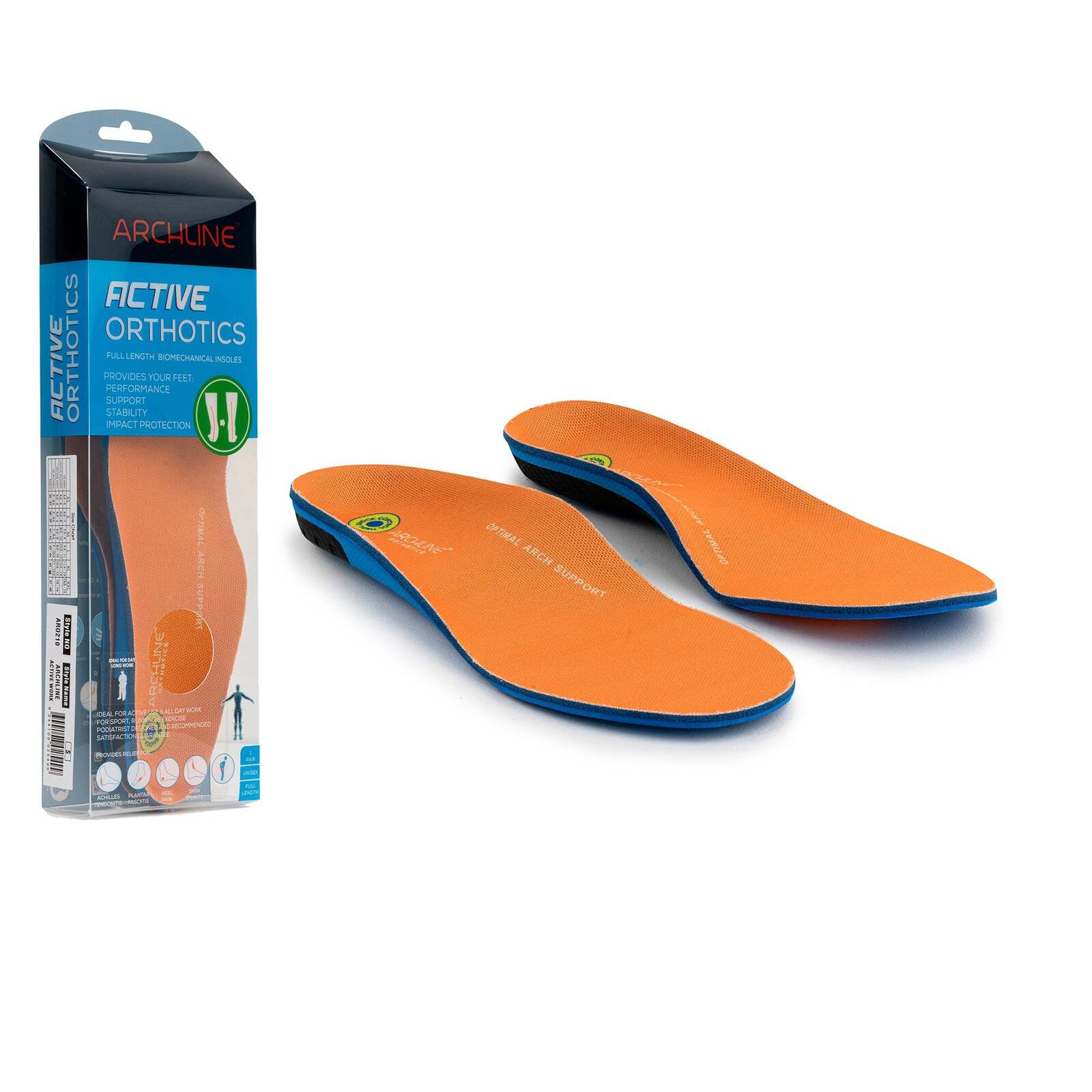 Supports & Braces: Archline Active Orthotics Full Length Arch Support Pain Relief Insoles - For Work - M (EU 40-42)