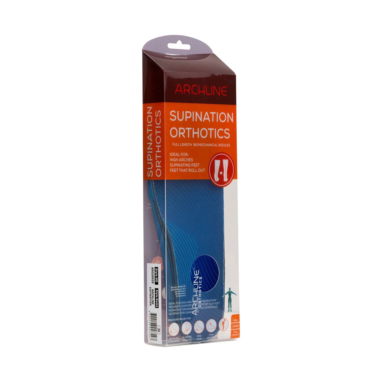 Archline Supination Orthotic Insoles - Full Length (Unisex) Plantar Fasciitis High Arch - Euro 37