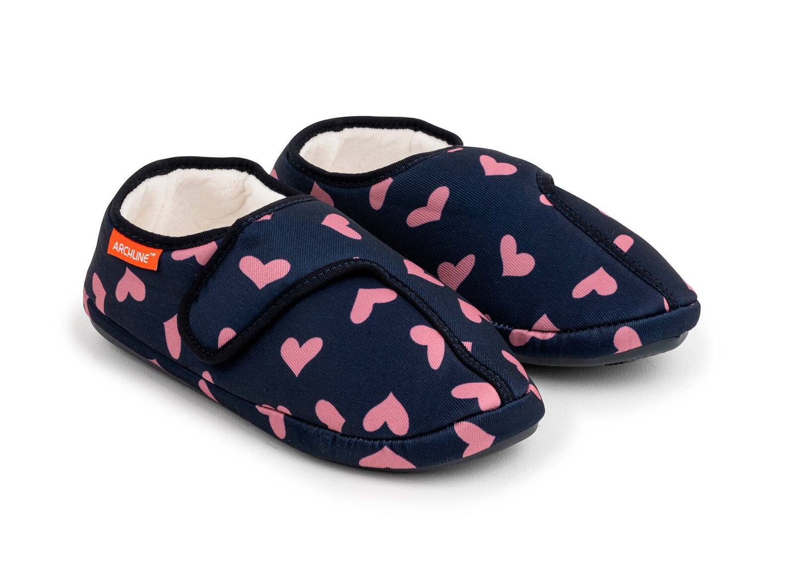 ARCHLINE Orthotic Plus Slippers Closed Scuffs Pain Relief Moccasins - Navy Hearts - EU 41