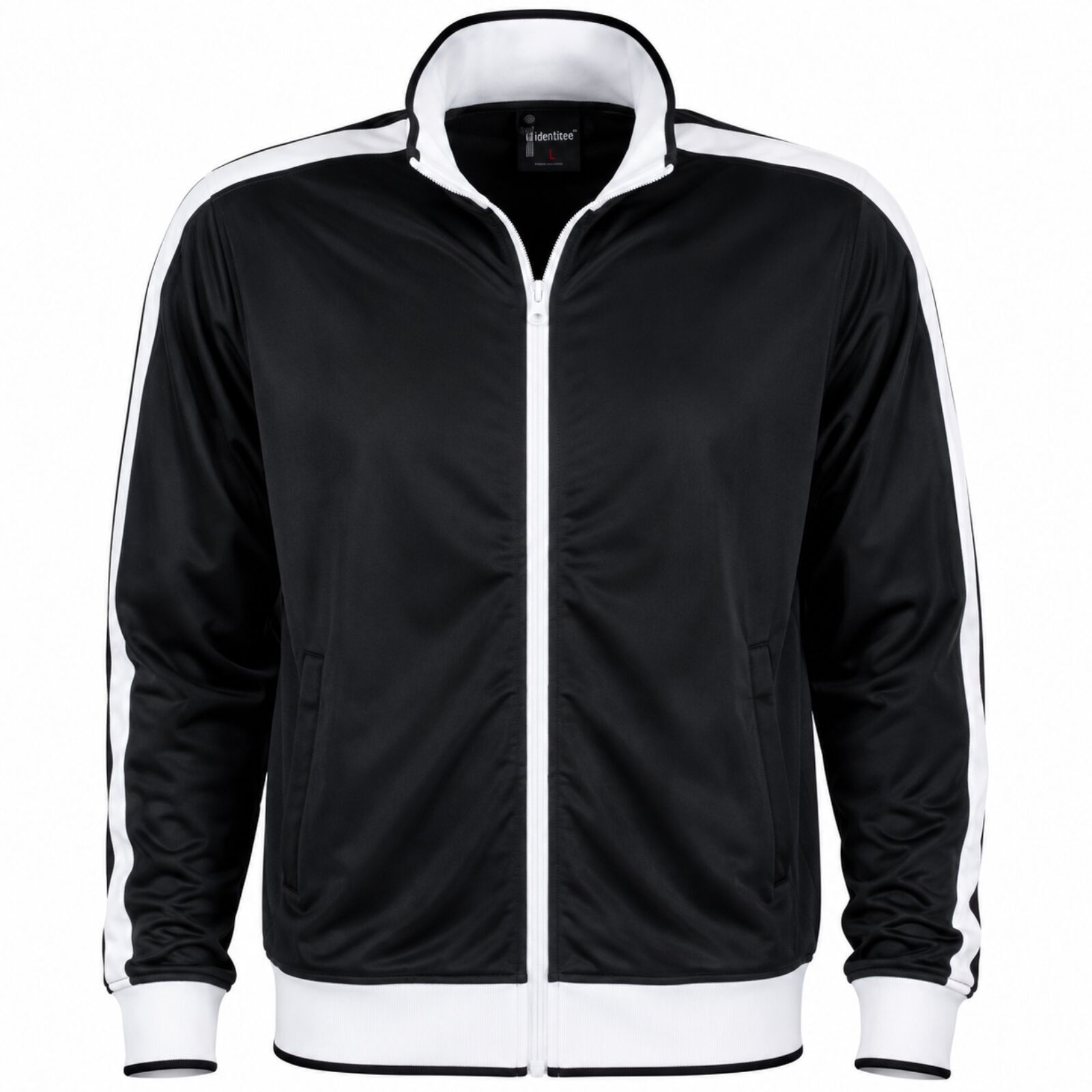 Identitee Mens Varsity Track Jacket Warm Winter Tracksuit Top Zip - Black/White - M