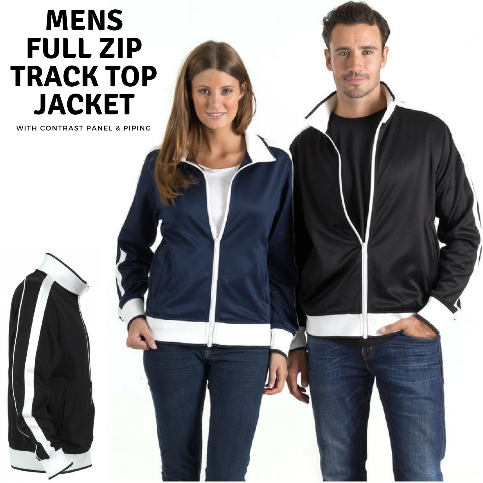 Identitee Mens Varsity Track Jacket Warm Winter Tracksuit Top Zip - Black/White - XL
