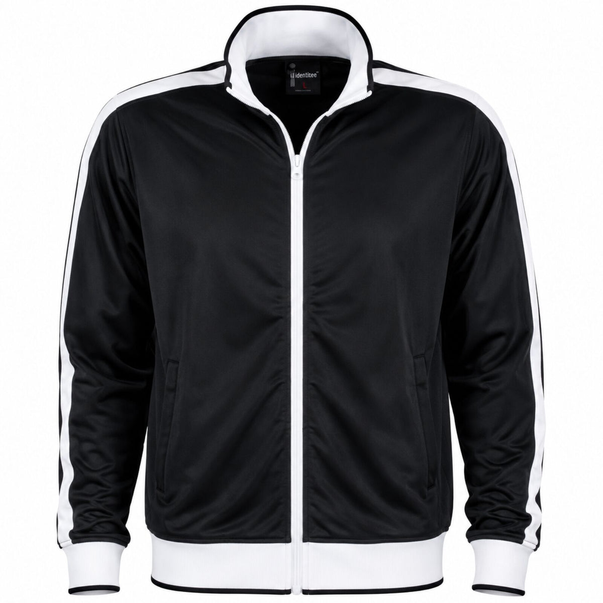 Identitee Mens Varsity Track Jacket Warm Winter Tracksuit Top Zip - Black/White - XXL
