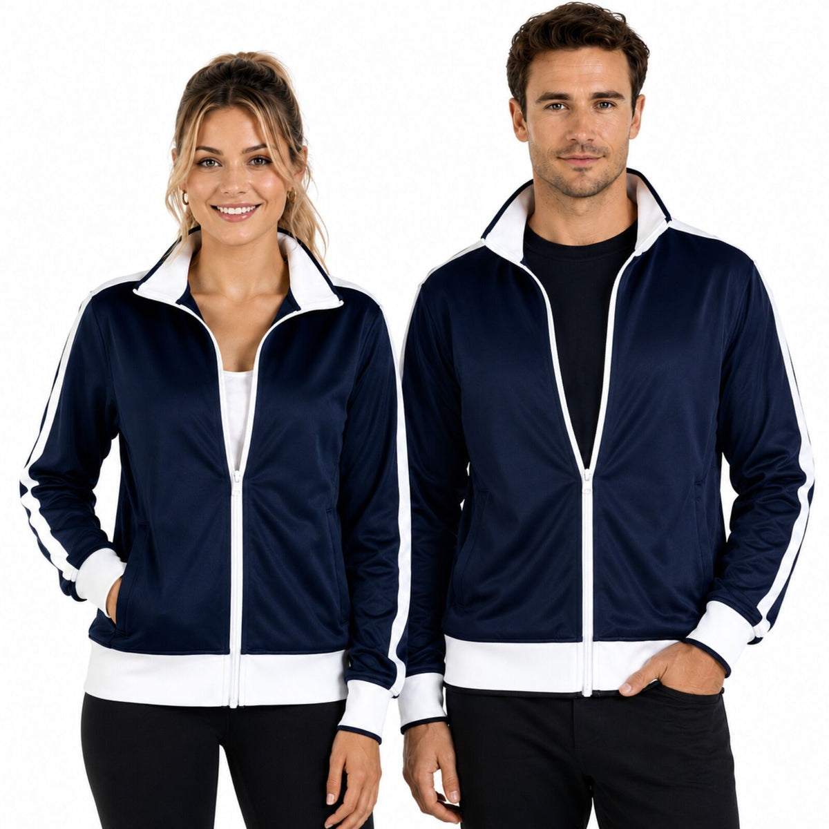 Identitee Mens Varsity Track Jacket Warm Winter Tracksuit Top Zip - Navy/White - 3XL