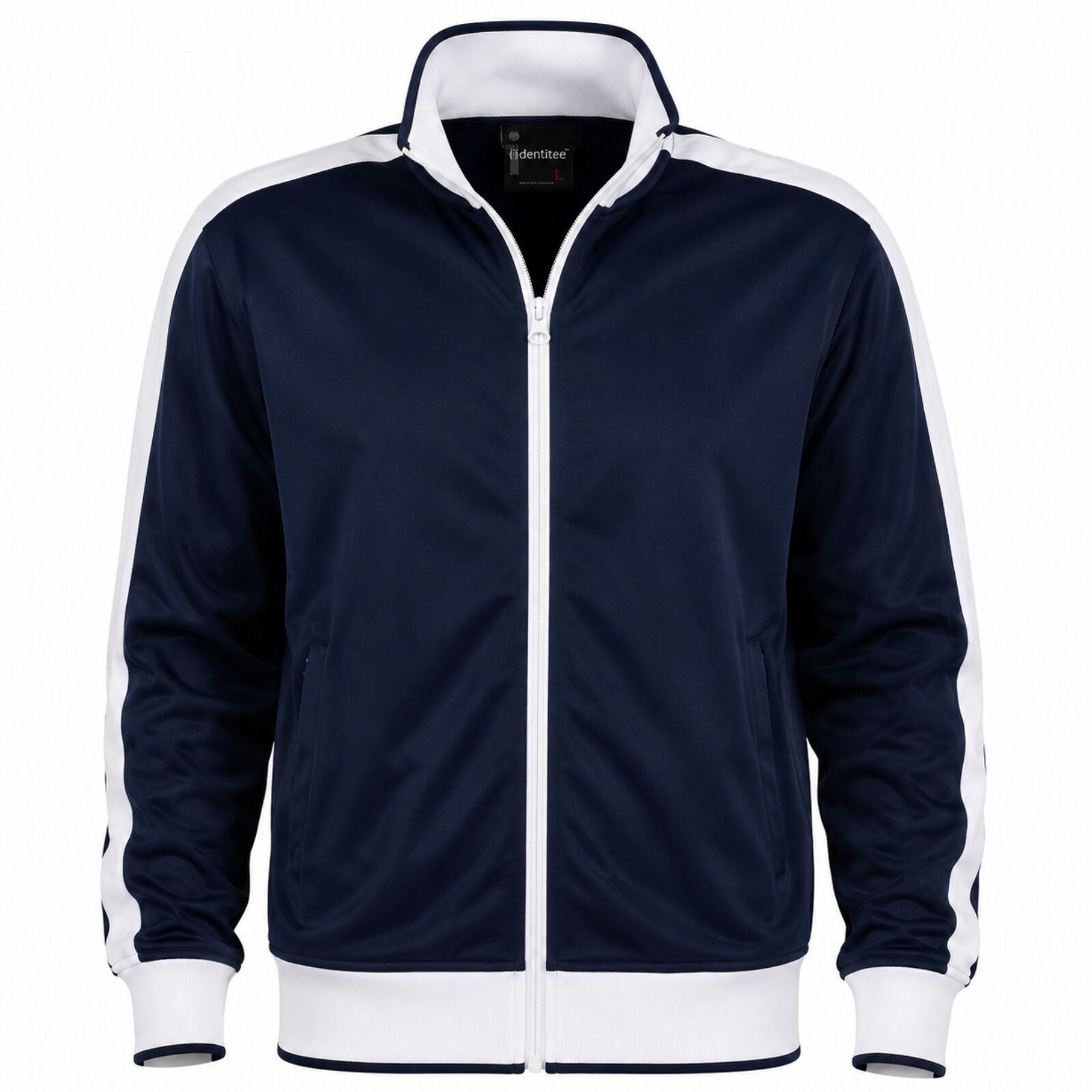 Identitee Mens Varsity Track Jacket Warm Winter Tracksuit Top Zip - Navy/White - L