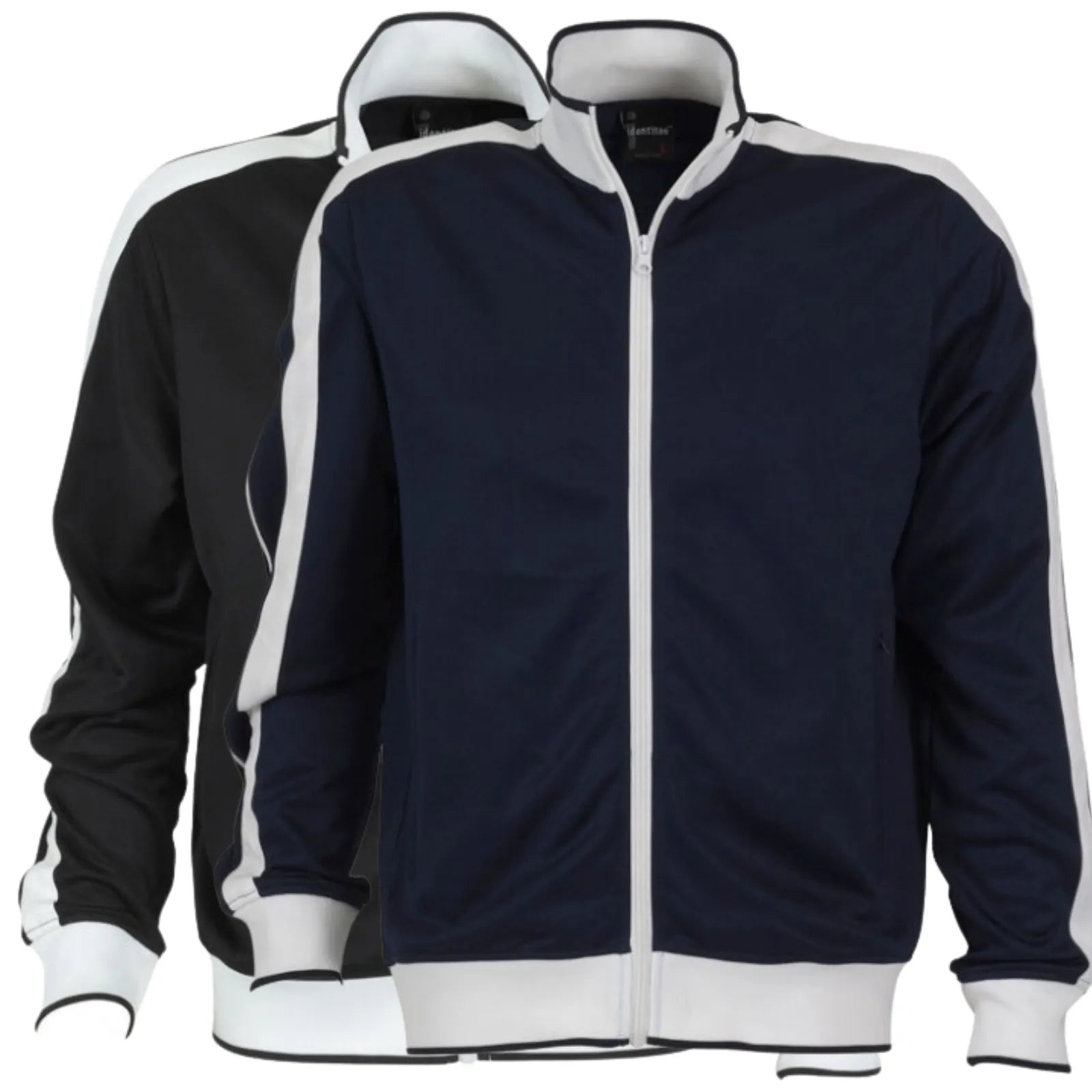 Identitee Mens Varsity Track Jacket Warm Winter Tracksuit Top Zip - Navy/White - L