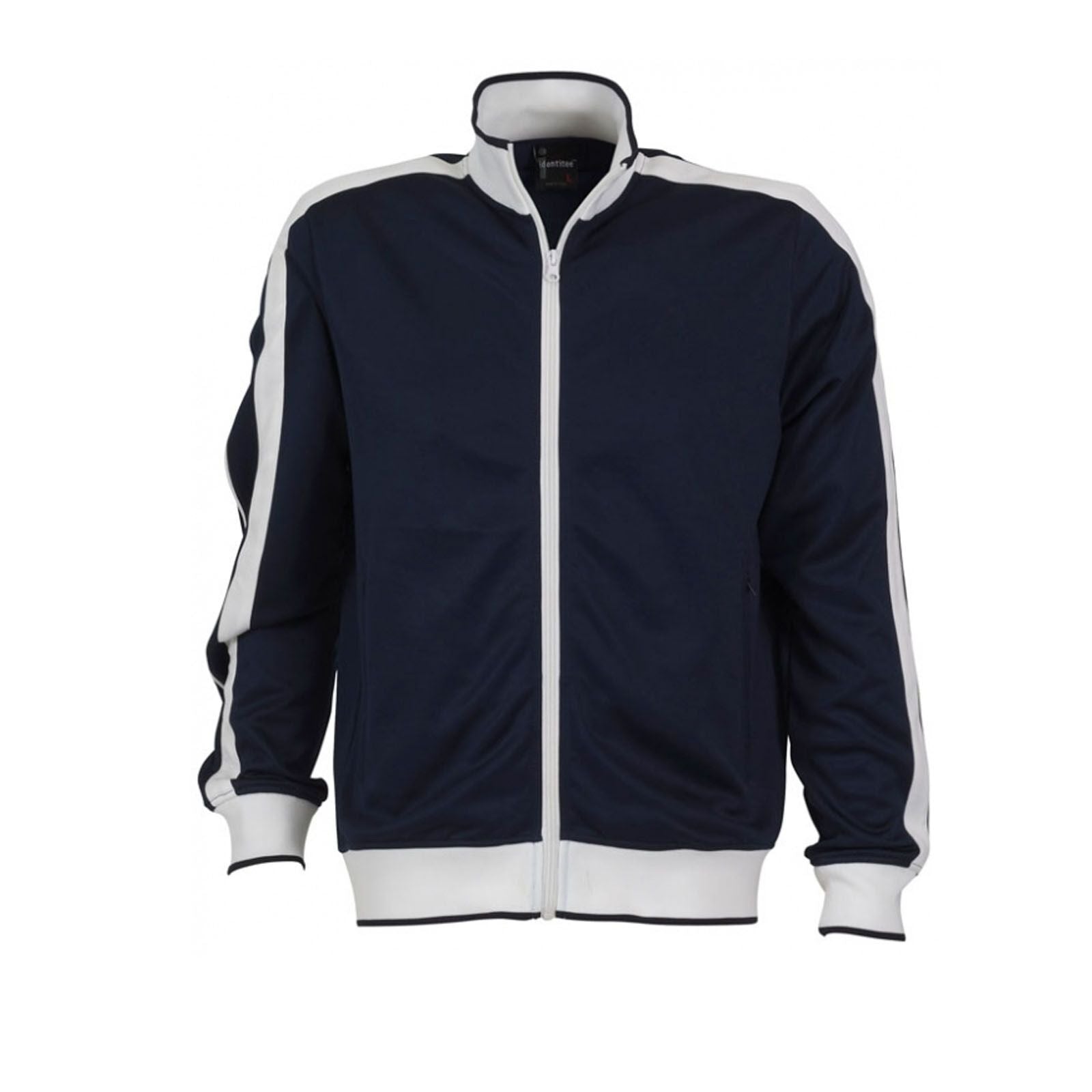 Identitee Mens Varsity Track Jacket Warm Winter Tracksuit Top Zip - Navy/White - L