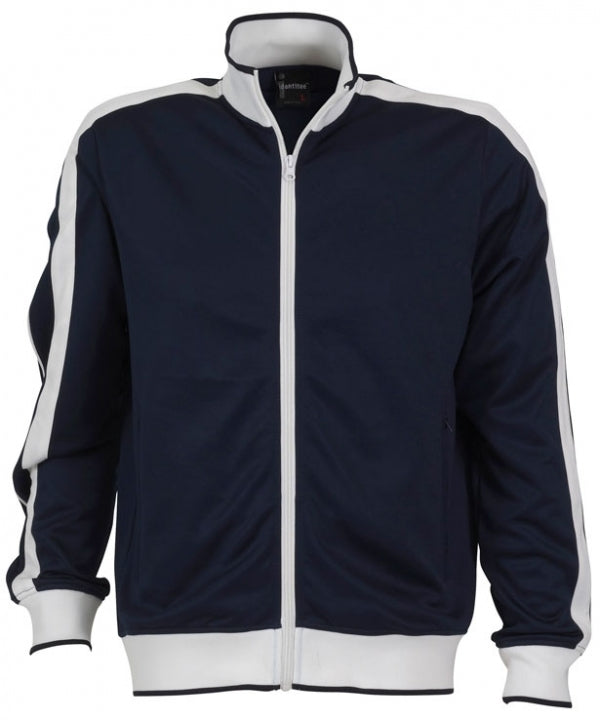Men's Coats & Jackets: Identitee Mens Varsity Track Top Jacket Tracksuit Warm Winter Jumper Long Sleeve - Navy/White - M