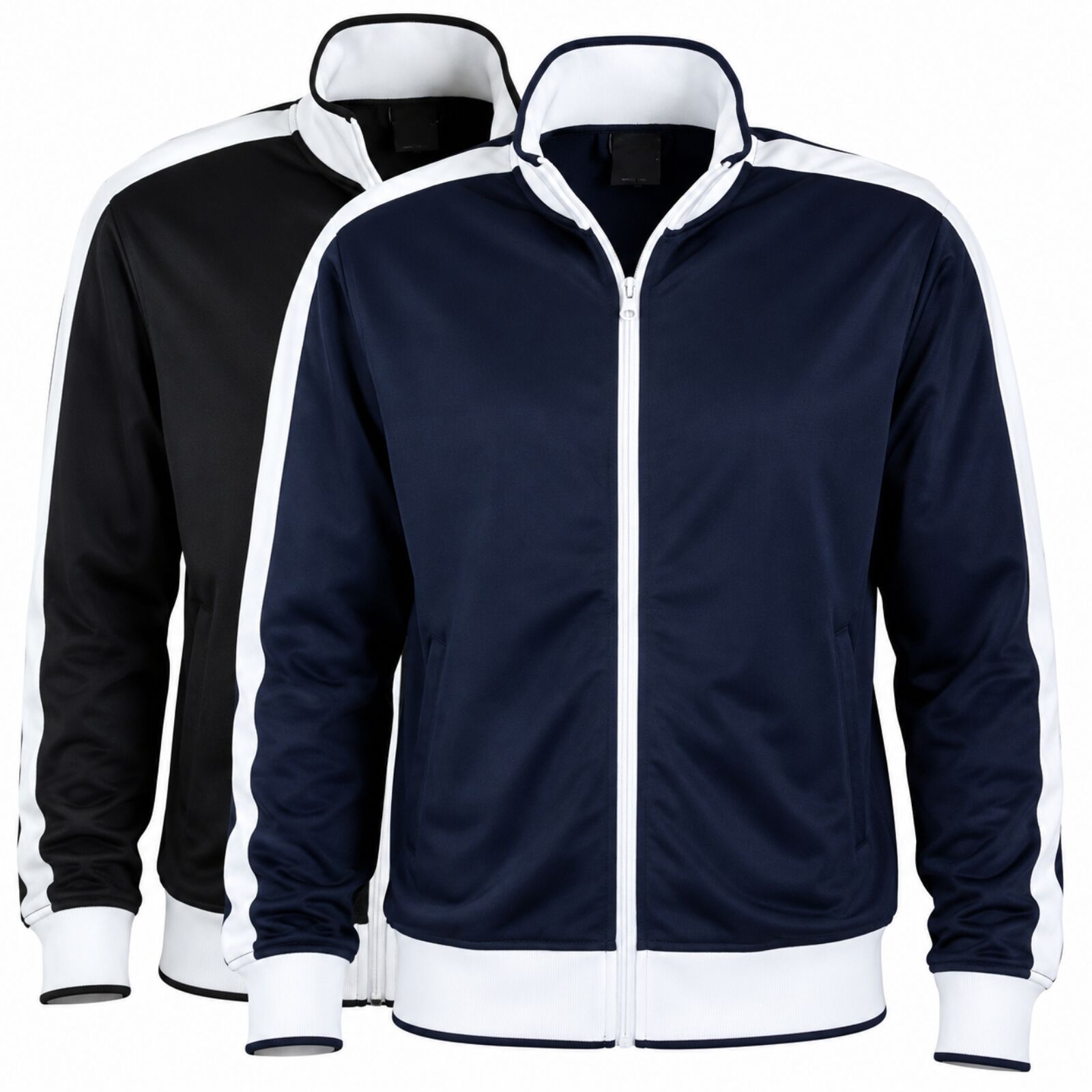 Identitee Mens Varsity Track Jacket Warm Winter Tracksuit Top Zip - Navy/White - S