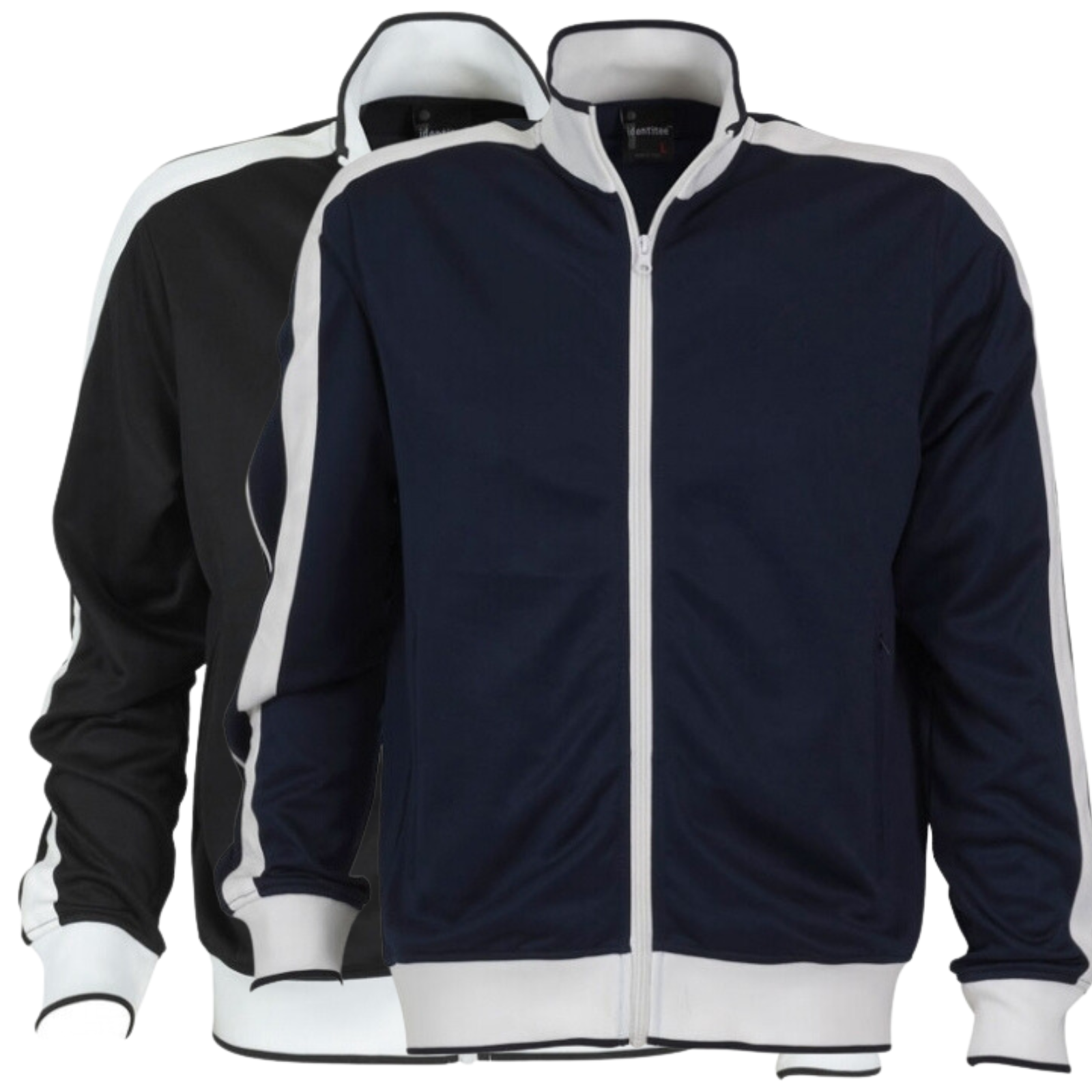 Identitee Mens Varsity Track Jacket Warm Winter Tracksuit Top Zip - Navy/White - S