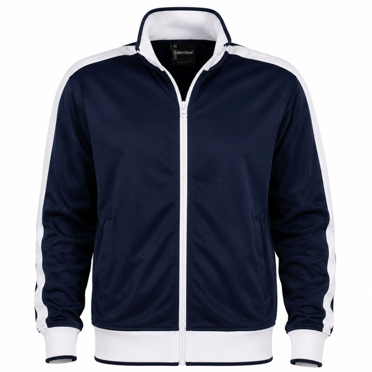 Identitee Mens Varsity Track Jacket Warm Winter Tracksuit Top Zip - Navy/White - XL