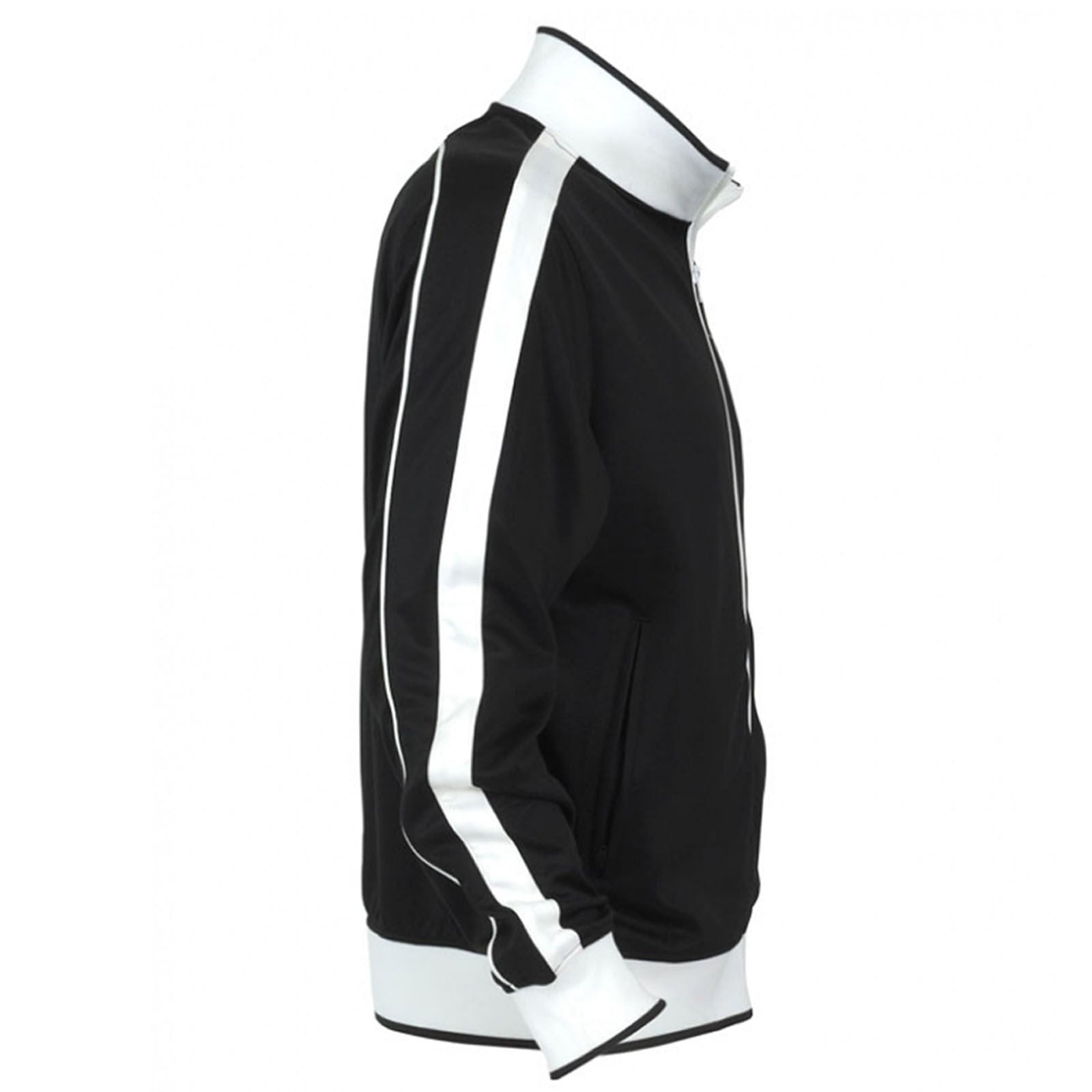 Women's Jackets & Coats: Identitee Ladies Track Top Jacket Tracksuit Warm Winter Full Zip Varsity Jumper - Black/White - L (14-16)